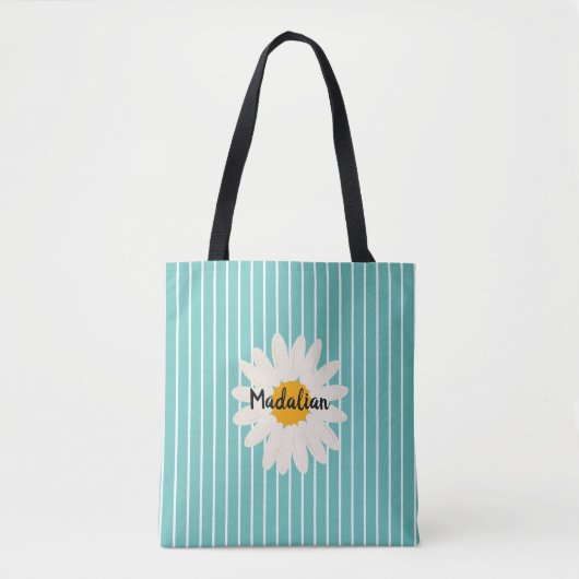 Personaliseer bloemenblauwe strepen Moderne zomer Tote Bag (Voorkant)