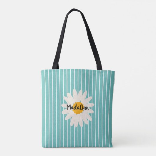 Personaliseer bloemenblauwe strepen Moderne zomer Tote Bag (Achterkant)