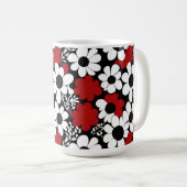 Personaliseer bloemenpatroon in rood, zwart en wit koffiemok (Voorkant rechts)