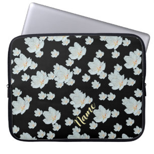 Personaliseer bloesems op zwart laptop sleeve