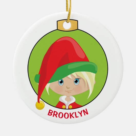 Personaliseer Blonde Girl Elf Keramisch Ornament (Voorkant)