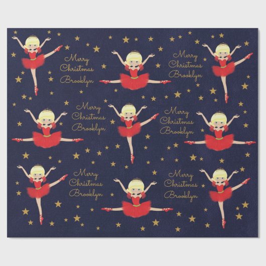 Personaliseer Blonde kerstballerina Cadeaupapier (Vlak)