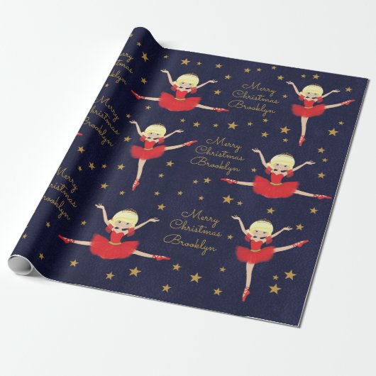 Personaliseer Blonde kerstballerina Cadeaupapier (Uitgerold)