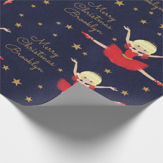 Personaliseer Blonde kerstballerina Cadeaupapier (Hoek)