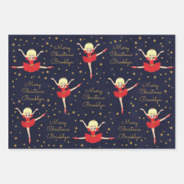Personaliseer Blonde kerstballerina Inpakpapier Vel