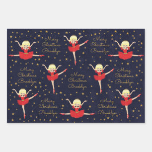 Personaliseer Blonde kerstballerina Inpakpapier Vel