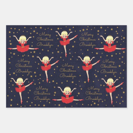Personaliseer Blonde kerstballerina Inpakpapier Vel (Voorkant)