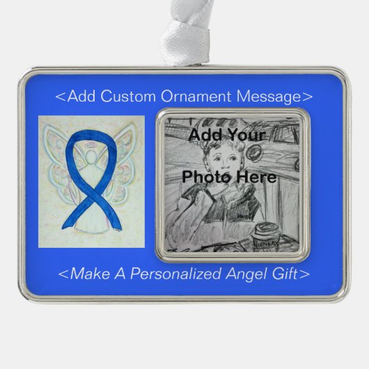 Personaliseer Blue Awareness Ribbon Angel Ornament (Voorkant)