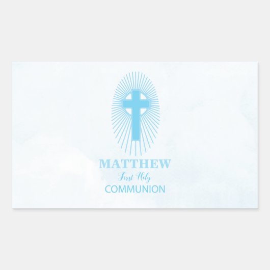 Personaliseer, Blue Boy First Heilige Communitykru Rechthoekige Sticker (Voorkant)