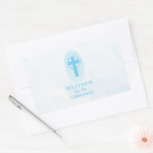 Personaliseer, Blue Boy First Heilige Communitykru Rechthoekige Sticker (Envelop)