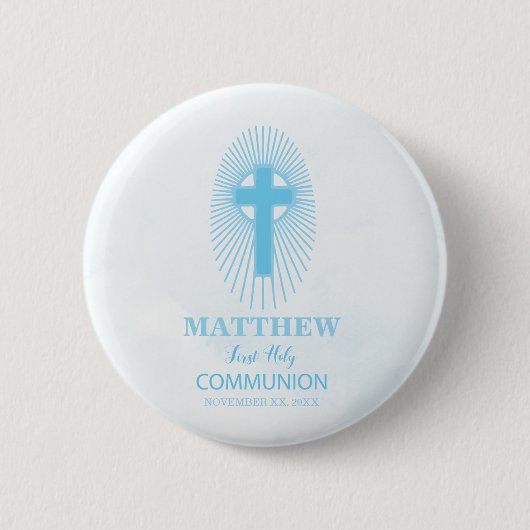 Personaliseer, Blue Boy First Heilige Communitykru Ronde Button 5,7 Cm (Voorkant)