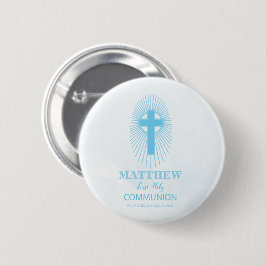 Personaliseer, Blue Boy First Heilige Communitykru Ronde Button 5,7 Cm