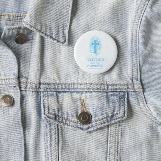 Personaliseer, Blue Boy First Heilige Communitykru Ronde Button 5,7 Cm (In situ)