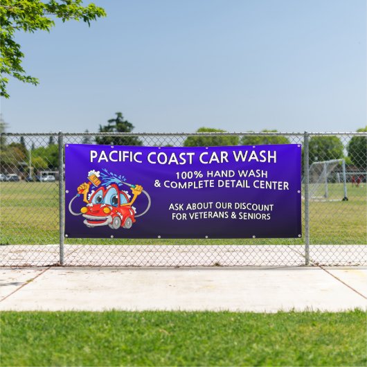 Personaliseer Blue Car Wash Comical Toon Business Spandoek (Insitu)