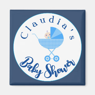 Personaliseer Blue Carriage Baby shower Favor Magneet