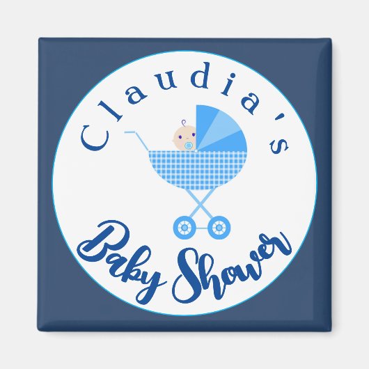 Personaliseer Blue Carriage Baby shower Favor Magneet (Voorkant)