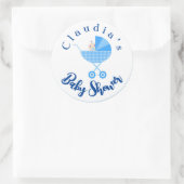 Personaliseer Blue Carriage Baby shower Favor Ronde Sticker (Tas)