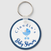 Personaliseer Blue Carriage Baby shower Favor Sleutelhanger (Voorkant)