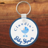 Personaliseer Blue Carriage Baby shower Favor Sleutelhanger (Voorkant)
