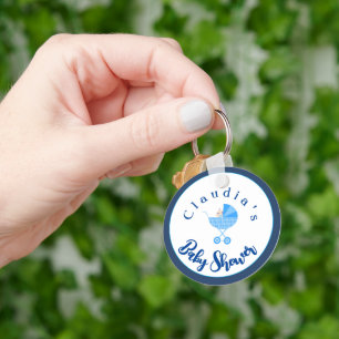 Personaliseer Blue Carriage Baby shower Favor Sleutelhanger