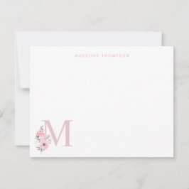 Personaliseer Blush Roze Bloemen Letter Naam Monog Notitiekaartje