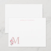Personaliseer Blush Roze Bloemen Letter Naam Monog Notitiekaartje (Voorkant / Achterkant)