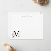 Personaliseer Blush Roze Bloemen Letter Naam Monog Notitiekaartje (Voorkant / Achterkant in situ)