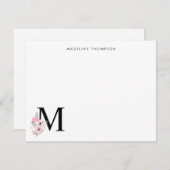 Personaliseer Blush Roze Bloemen Letter Naam Monog Notitiekaartje (Voorkant / Achterkant)