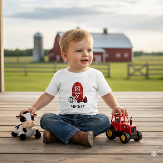 Personaliseer boerderijschuur en rode tractor Cute