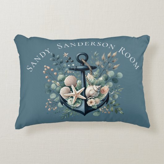Personaliseer Boho Blue Coastal Anchor Round Accent Kussen (Voorkant)