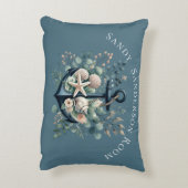 Personaliseer Boho Blue Coastal Anchor Round Accent Kussen (Achterkant (Verticaal))