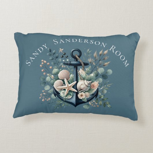 Personaliseer Boho Blue Coastal Anchor Round Accent Kussen (Achterkant)