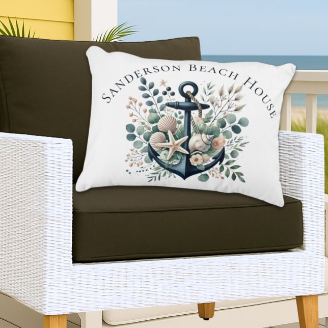 Personaliseer Boho Blue Coastal Anchor Round Accent Kussen (Creator heeft geüpload)
