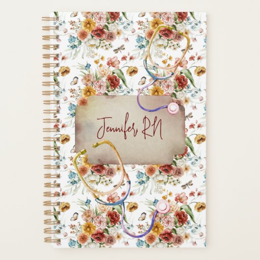 Personaliseer Boho Floral Nurse Afstuderen Gift Planner (Voorkant)