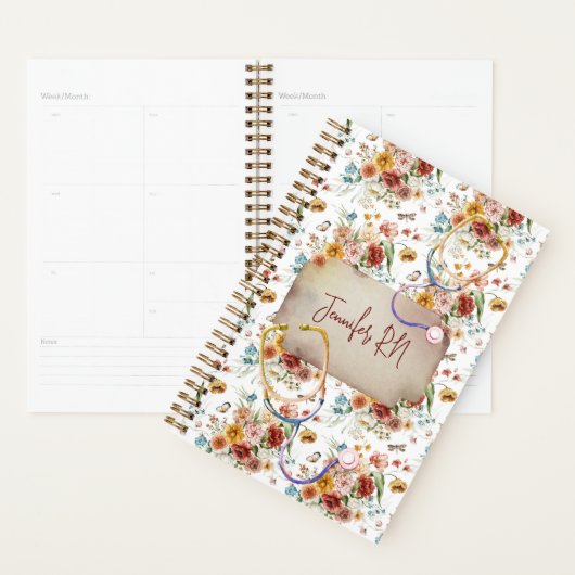 Personaliseer Boho Floral Nurse Afstuderen Gift Planner (Display)