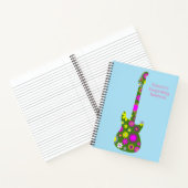 Personaliseer Boho Floral Retro Guitar op Light Bl Notitieboek (Binnen)