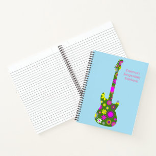 Personaliseer Boho Floral Retro Guitar op Light Bl Notitieboek