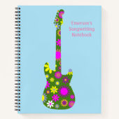 Personaliseer Boho Floral Retro Guitar op Light Bl Notitieboek (Voorkant)