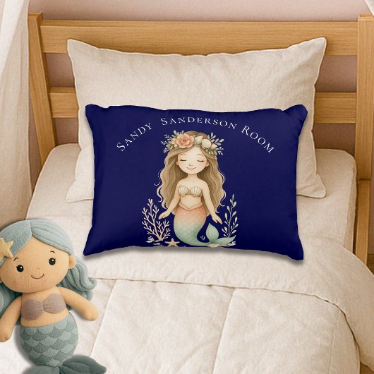 Personaliseer Boho Meisje Zeemeermin Marine Blauwe Accent Kussen