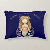 Personaliseer Boho Meisje Zeemeermin Marine Blauwe Accent Kussen (Voorkant)