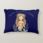 Personaliseer Boho Meisje Zeemeermin Marine Blauwe Accent Kussen (Achterkant)