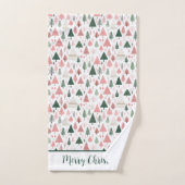 Personaliseer Boho Roze Groene Kerstboom Vakantie Bad Handdoek (Handdoek)