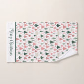 Personaliseer Boho Roze Groene Kerstboom Vakantie Bad Handdoek (Handdoek)