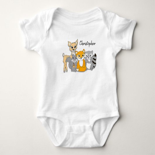 Personaliseer bosdieren Woodland Creatures Baby Romper (Voorkant)