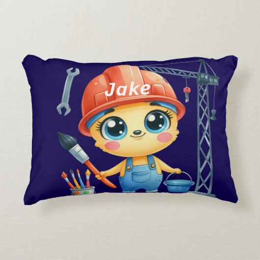 Personaliseer Boy's Construction Site Accent Pillo Kussen (Voorkant)