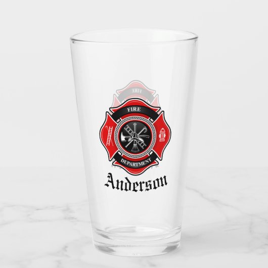 Personaliseer brandweerman Maltese kruismedaillon Glas (Achterkant)