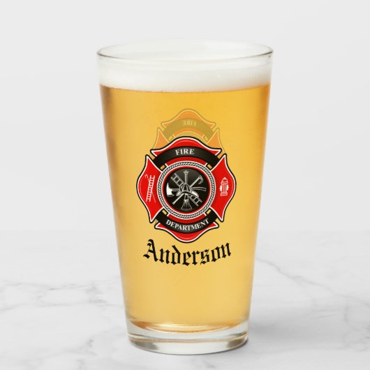 Personaliseer brandweerman Maltese kruismedaillon Glas (Voorkant gevuld)