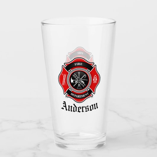 Personaliseer brandweerman Maltese kruismedaillon Glas (Voorkant)