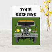 PERSONALISEER BRITSE LEGER VETERAAN LAND-ROVER KAART (Gele Bloem)