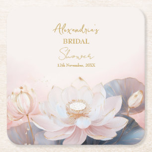 Personaliseer Bruidsfeest Roze Lotus Nr 9 Kartonnen Onderzetters